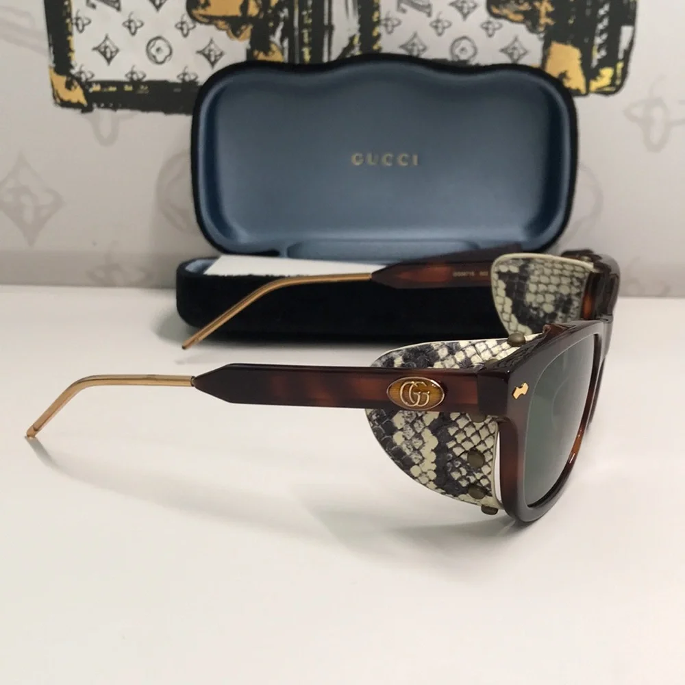New Authentic Gucci  GG0671s 002 Tortoiseshell Sunglasses with Green Lenses